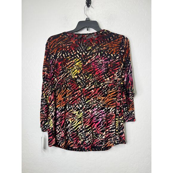Calessa Color Animal Print Burnout Velvet Tunic Pullover Long Sleeves Top 1XL - Picture 2 of 3